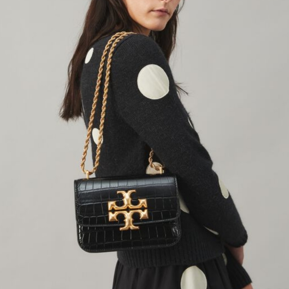 Tory Burch Leather Black Embossed Small Eleanor Handbag